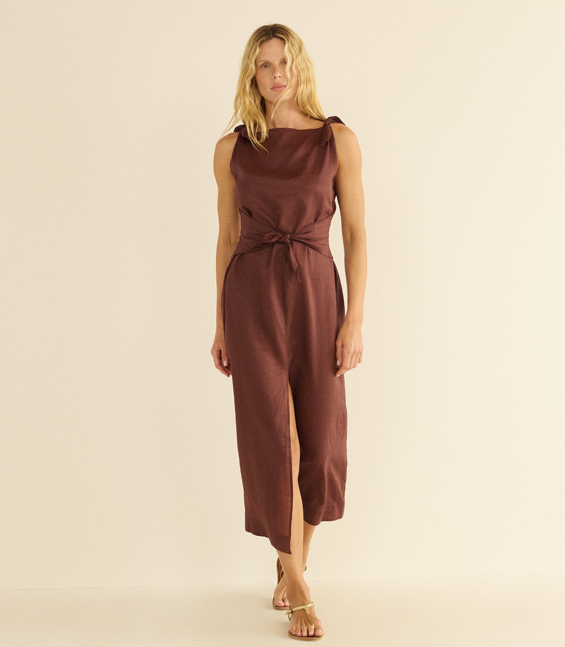 AMORETTE RAMIE DRESS -- ANTIQUE MAHOGANY